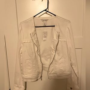 White House Black Market White Denim Fitted Jacket